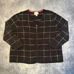 Vintage Embroidered Grid Knit Granny Sweater Women's 1X‎ CJ Banks Black